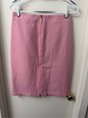 St. John Rose-Pink Front-Zip Pencil Skirt